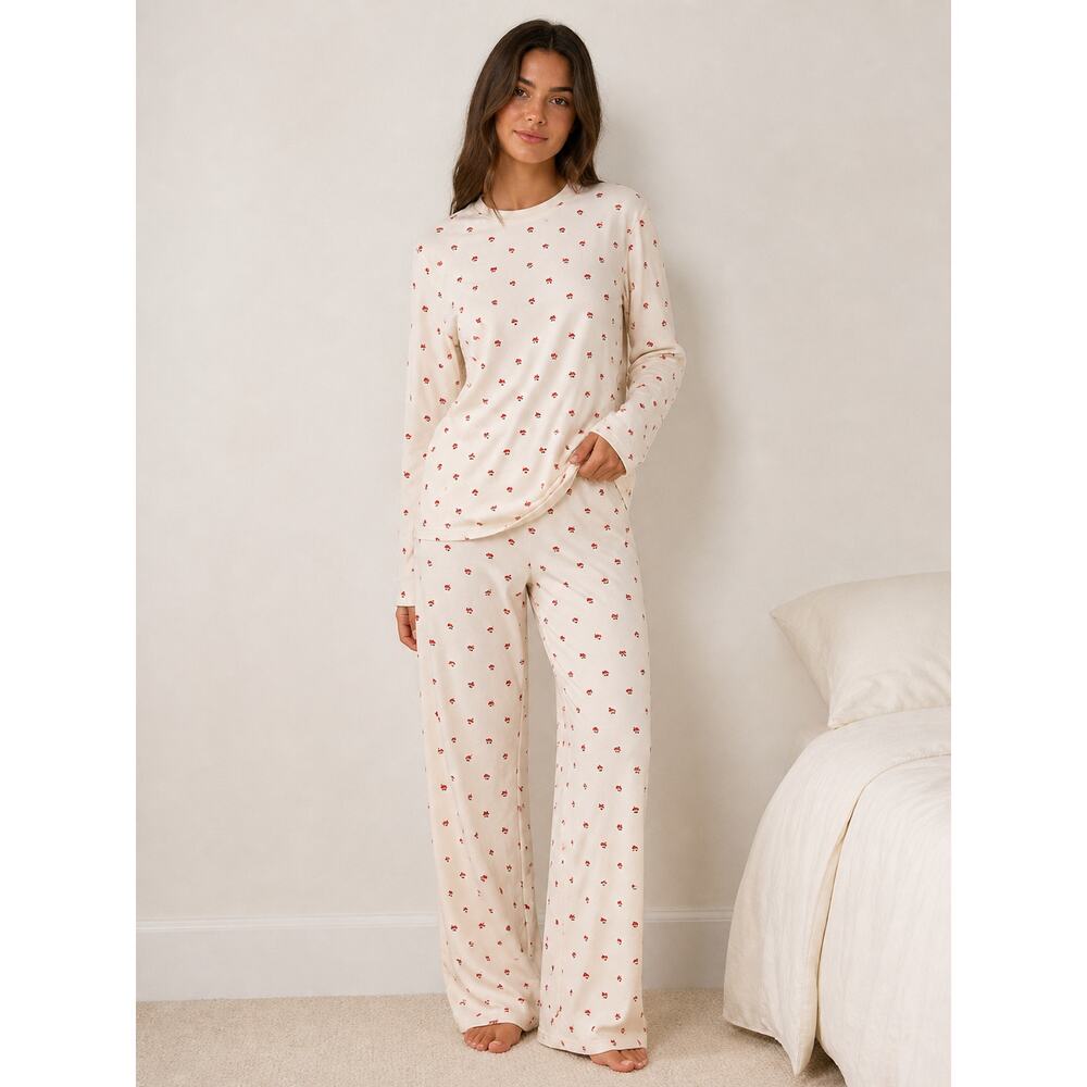 SKIMS Boyfriend Pajama Set Marble Mushroom Print Lounge Set Soft Cozy Set